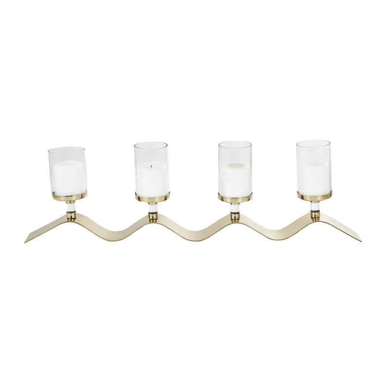 The Novogratz Stainless Steel Metal 4 Candle Hurricane Lamp with Wavy Base