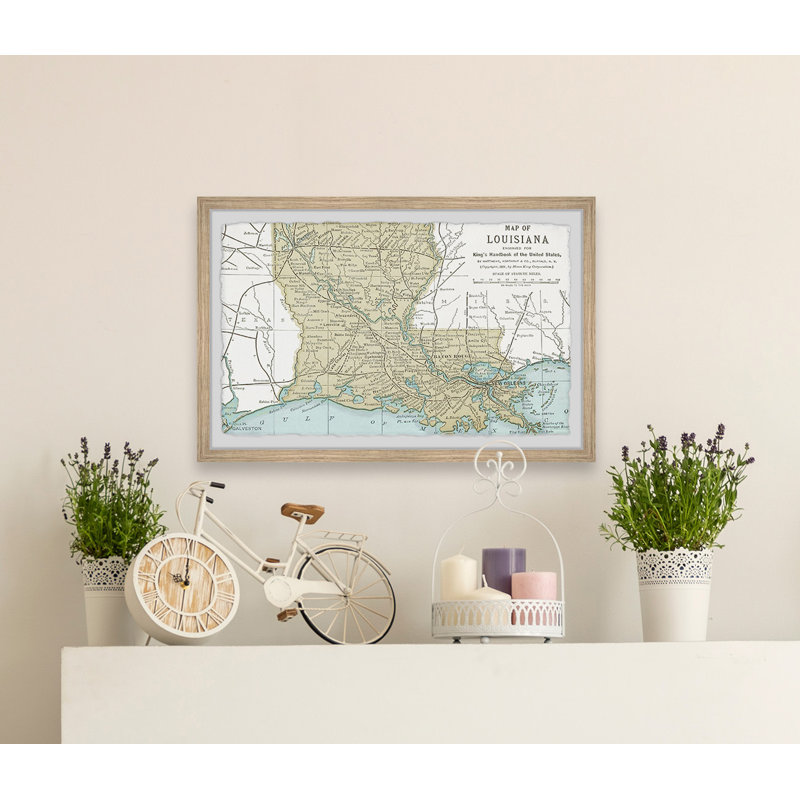 Louisiana State Map - impression encadrée, H 24 po x l 36 po x 1,5 po