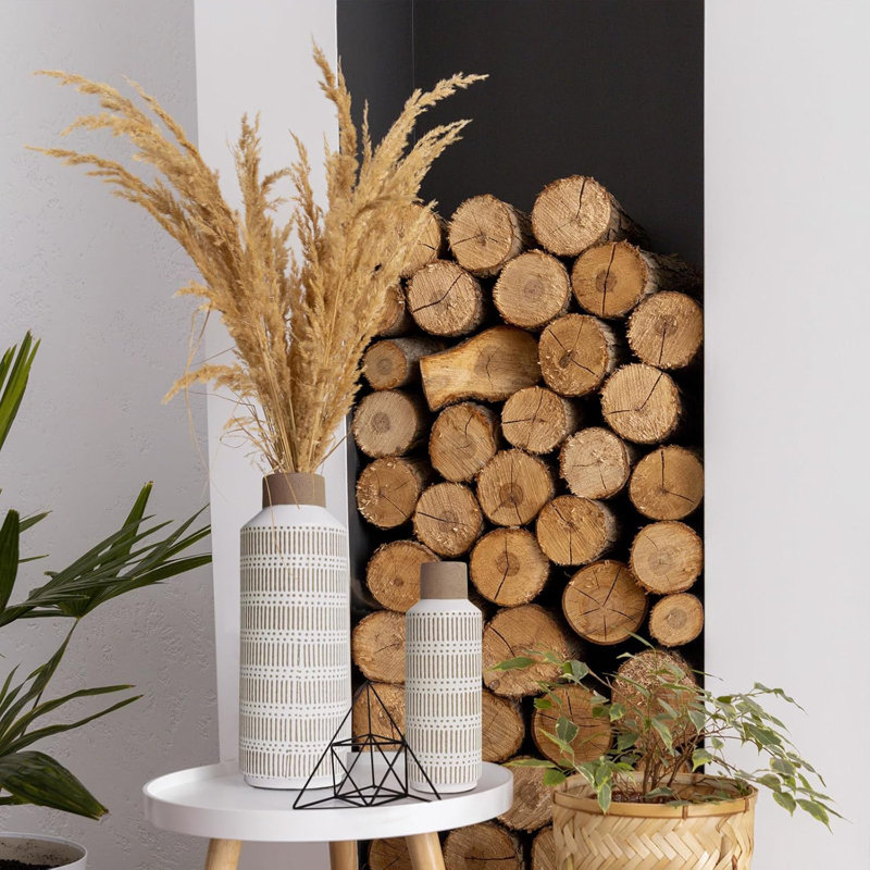 Ensemble de vases à fleurs en céramique, vases de style campagnard rustique bohème pour la décoration intérieure, rayures rétro et pois peints à la main, parfaits pour le salon, la chambre à coucher, le bureau, la table, les tablettes, les centres