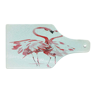 Ambesonne Flamingo Tempered Glass Cutting Board Lovers Kissing Dark Coral White