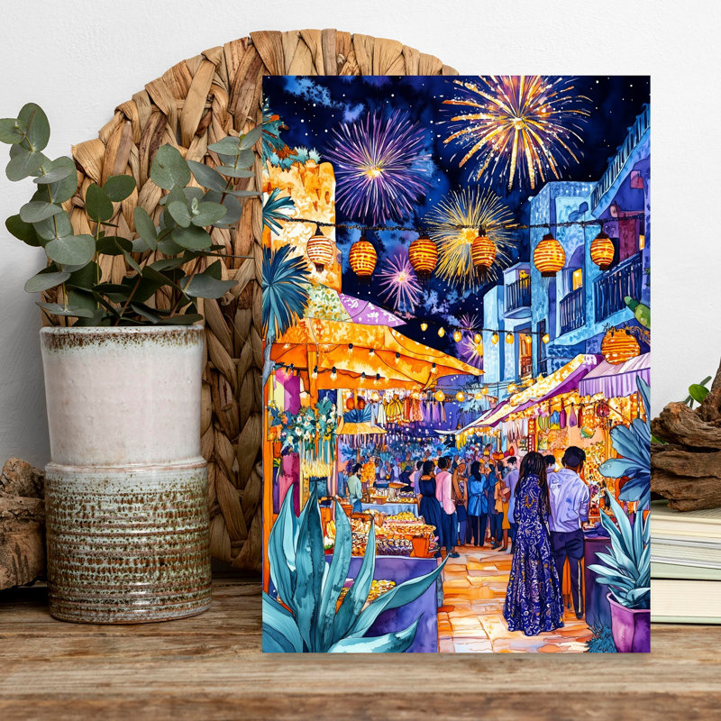 Mexican Life Mexican Festival 2 Colorful Vibrant Abstract City Architecture Wall Art Print 1 Piece Wrapped Canvas Wall Art