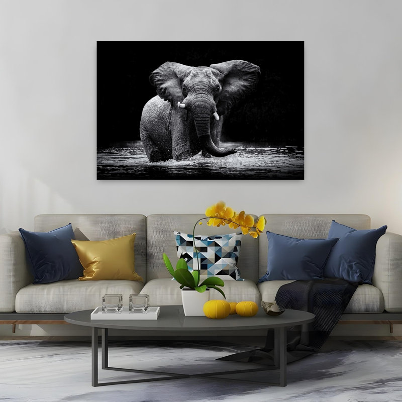 «Majestic Elephant In Water», art mural contemporain, H 40 po x l 60 po
