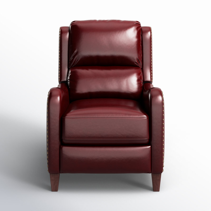 Beecher Traditional 28.75" Wide Genuine Leather Manual Club Recliner with Solid Wood Legs, Burgundy Top Grain Leather