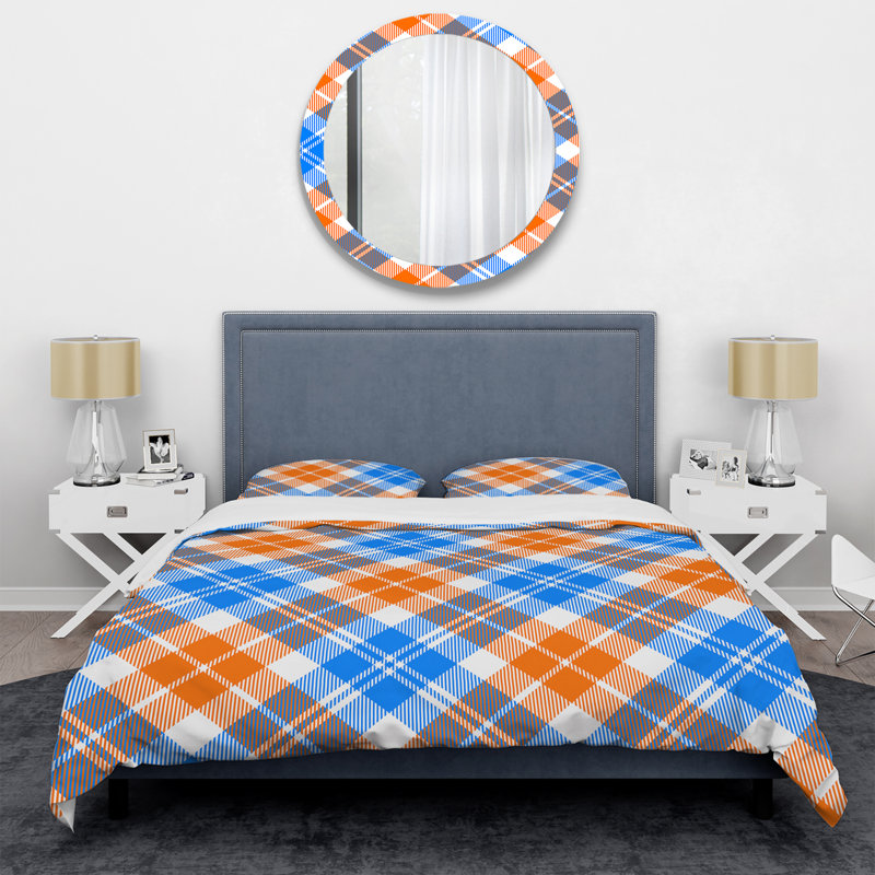 Ensemble de housse de couette en microfibre bleu / orange 2 pièces, Housse de couette pour très grand lit et 2 très
