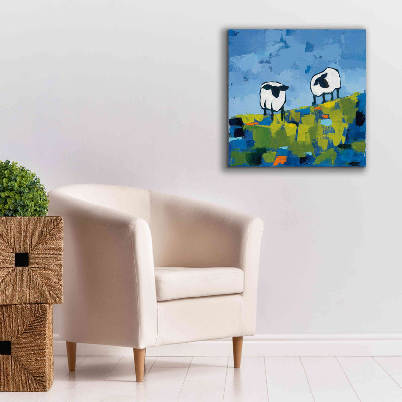 Deux moutons - peinture sur toile tendue, H 26 po x l 26 po x P 1,5 po