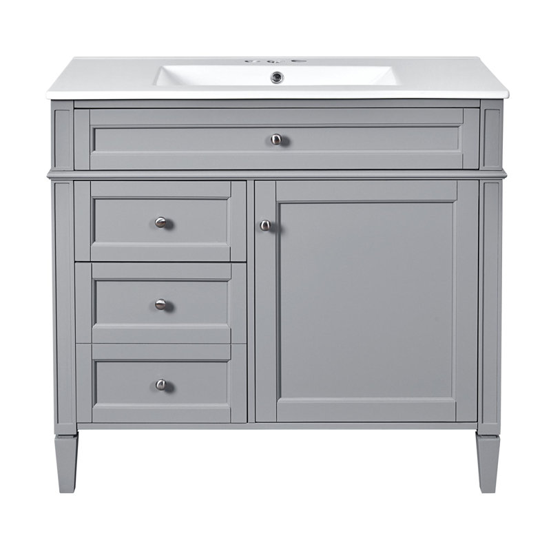 Meuble-lavabo 36 po avec lavabo supérieur, Gris, Argent argent