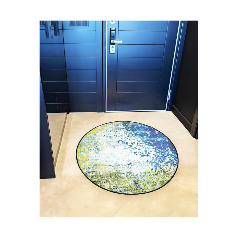 Tapis décoratif rond vert à motif tissé vert, Sous-tapis rond 2 pi 8 po inclus