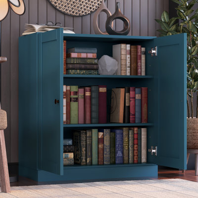 Bibliothèque 100% bois massif à 3 tablettes avec portes, bibliothèque avec tablettes réglables, l 35,75 po x H 32 po