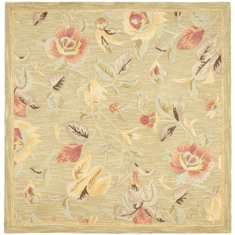 Tapis en laine crocheté à la main à motif floral Emrick, Carré 6 pi