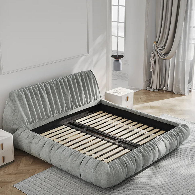 Lit-bateau tapissier Chimdalu, Grand, Gris foncé