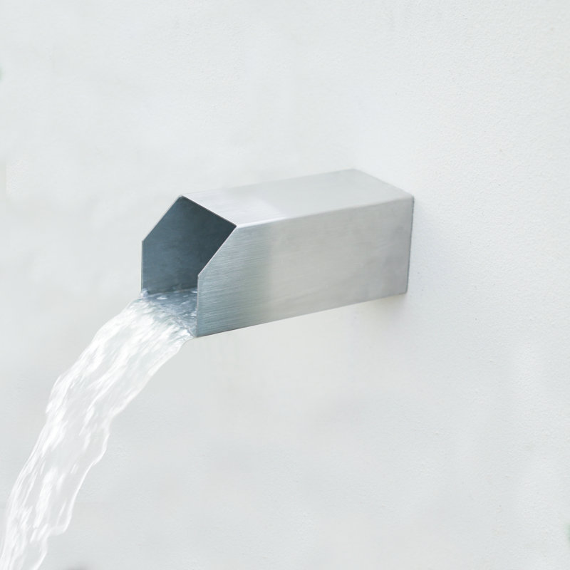4" Square Water Fountain Spout, 316 Stainless Steel Spillway Waterfall Accent Scupper with Integrated Spray Baffle for Landscape Decor, Pond, Pool, Water Wall, Fountain 