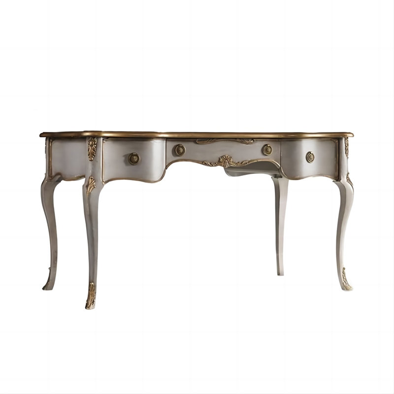 Gray French Country Wood Writing Desk with Drawers