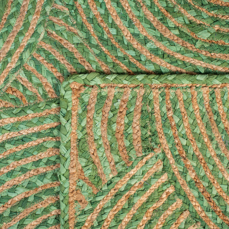 Handmade Green and Natural Geometric Jute Area Rug, 3' x 5'