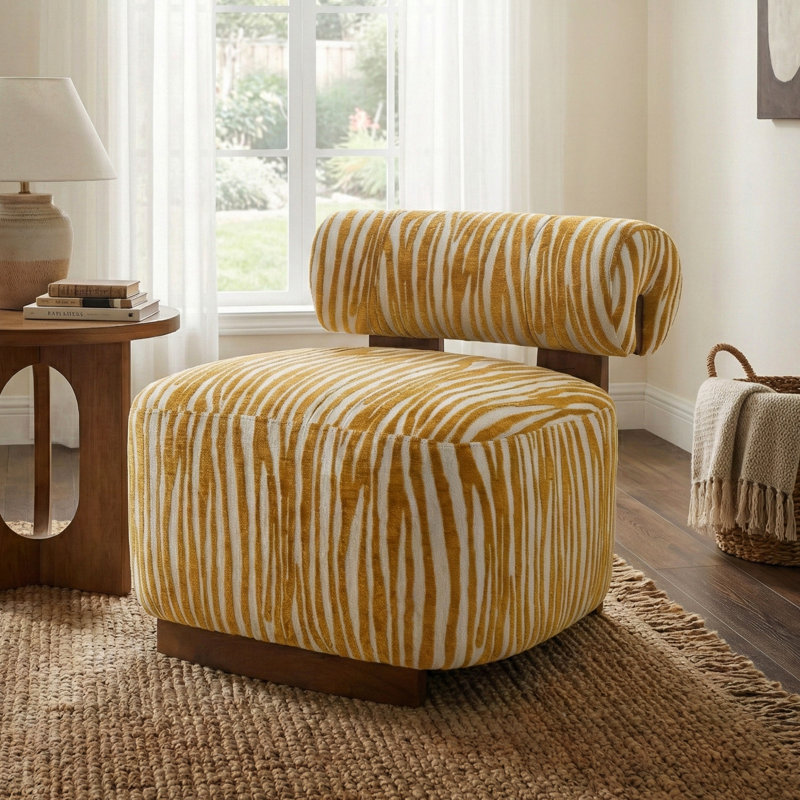 Chaise d'appoint en chenille Tilton en tissu zébré, Jaune