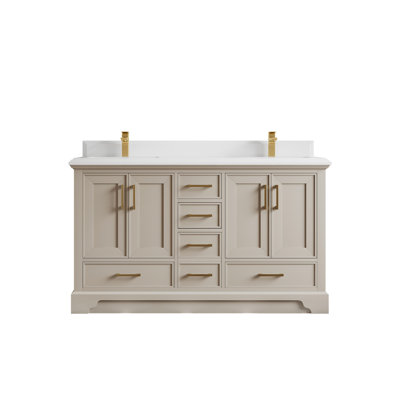 Meuble-lavabo double 60 po avec plateau en quartz Charlotte