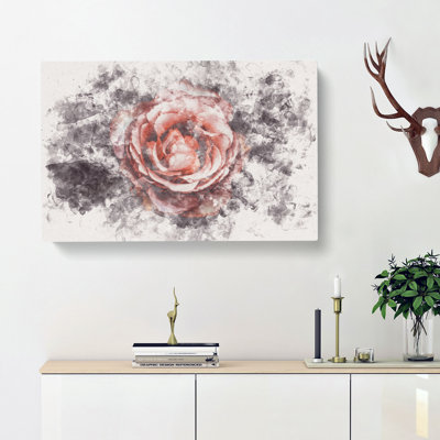 Pink Tipped Rose Flower Watercolour - Wrapped Canvas
