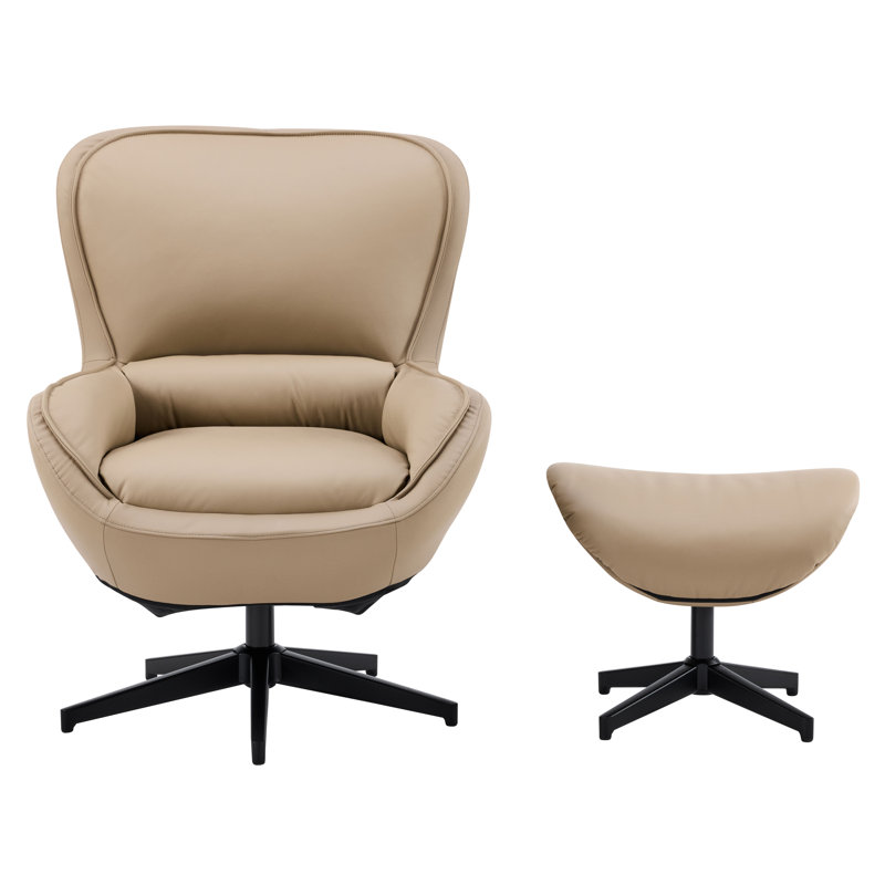 Fauteuil inclinable et repose-pieds en cuir Gorete, Beige