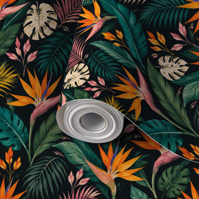 Papier auto-adhésif à peler et coller vibrant et paradis pour oiseaux de la jungle tropicale auto-adhésif et amovible 17,7 po x 118 po (45 x 300 cm)