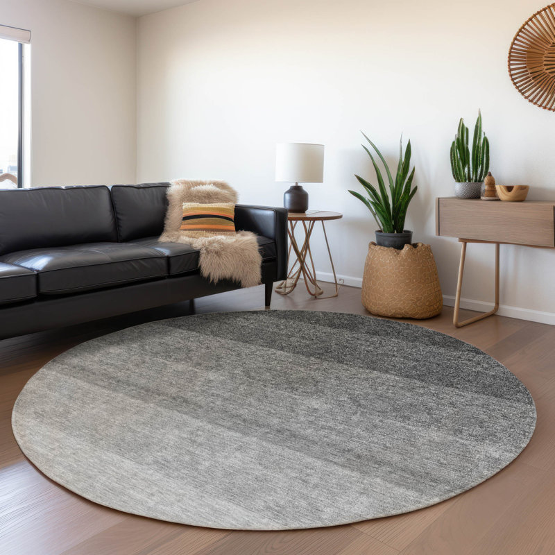 Premium Machine Washable Prisco Black Rug, Round 8'