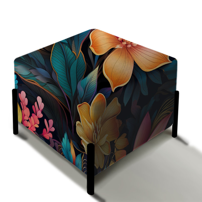 Moroccan Oasis Ii Botanical Pattern - Botanical Square Ottoman