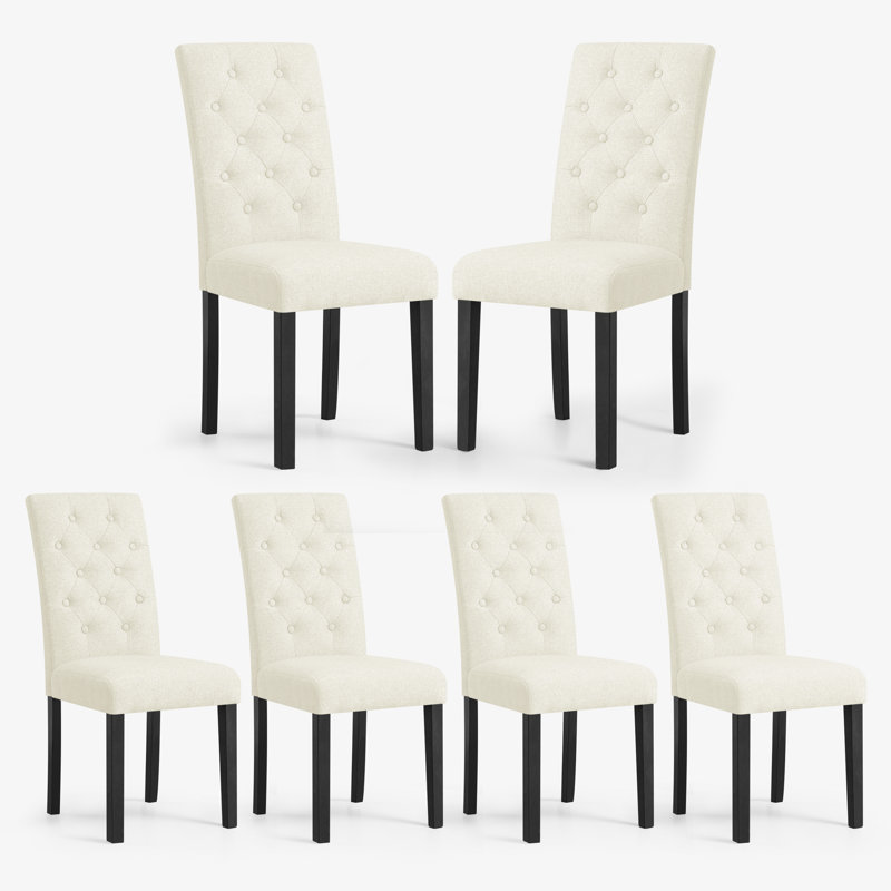 Tufted Fabric Upholstered Parsons Dining Chairs, Ivory