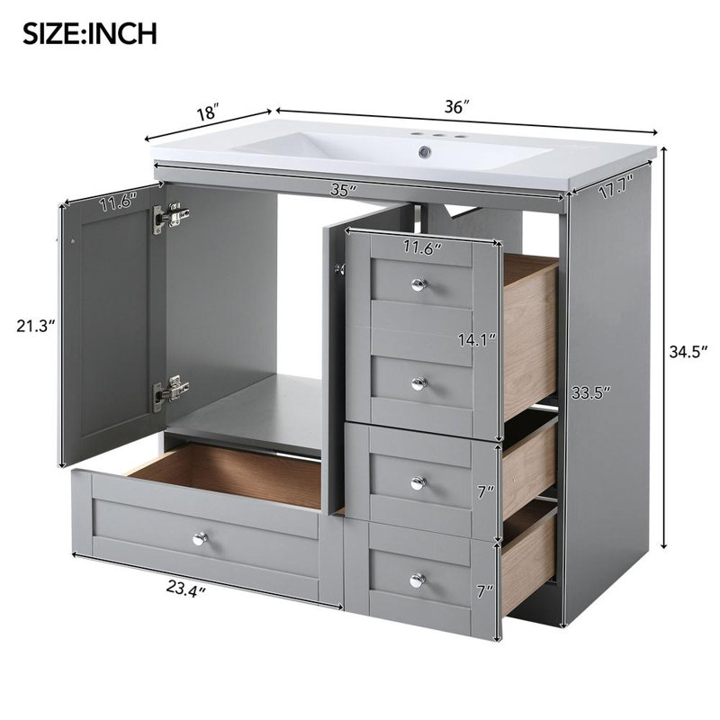 Meuble-lavabo élégant Shaker, Gris