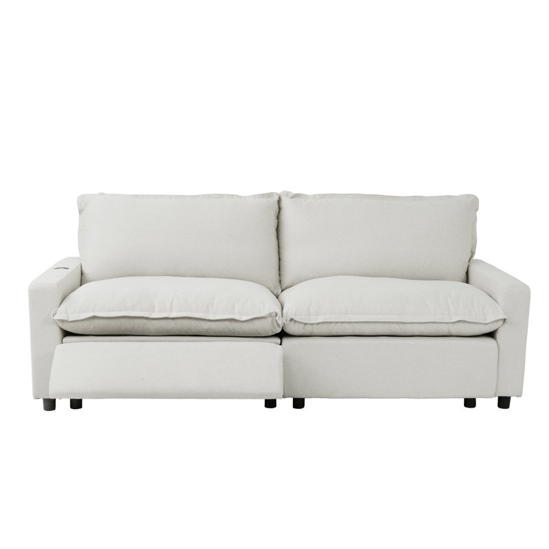 2-Piece Modular Linen Power Reclining Sectional Loveseat Sofa With Zero-Gravity, Beige