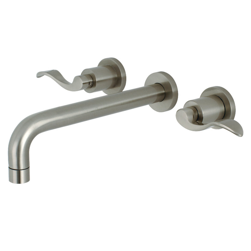 Kingston Brass NuWave Two-Handle 3-Hole Wall Mount Roman Tub Faucet, Brushed Nickel