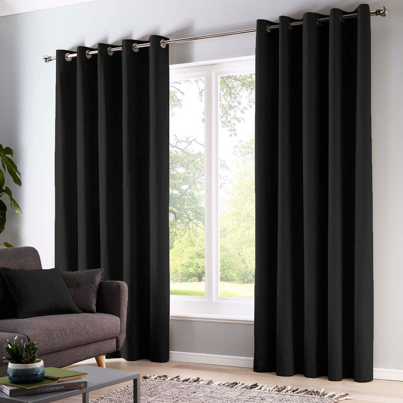 Sorbonne 100% Cotton Semi Sheer Curtain Pair, Width 117 x Drop 183 cm, Black