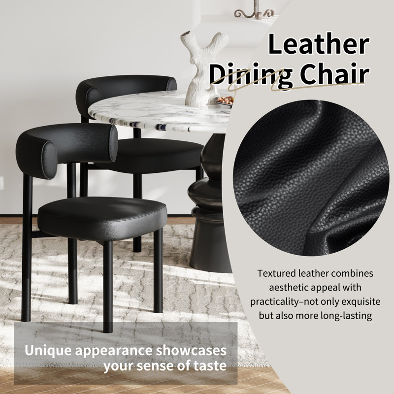 Modern Upholstered Faux Leather Dining Chairs with Curved Backrest and Metal Legs (Set of 4), Set Of 4, Black
