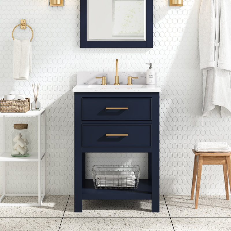 Brooks 25'' W Single Vanity, Navy Blue, Gold