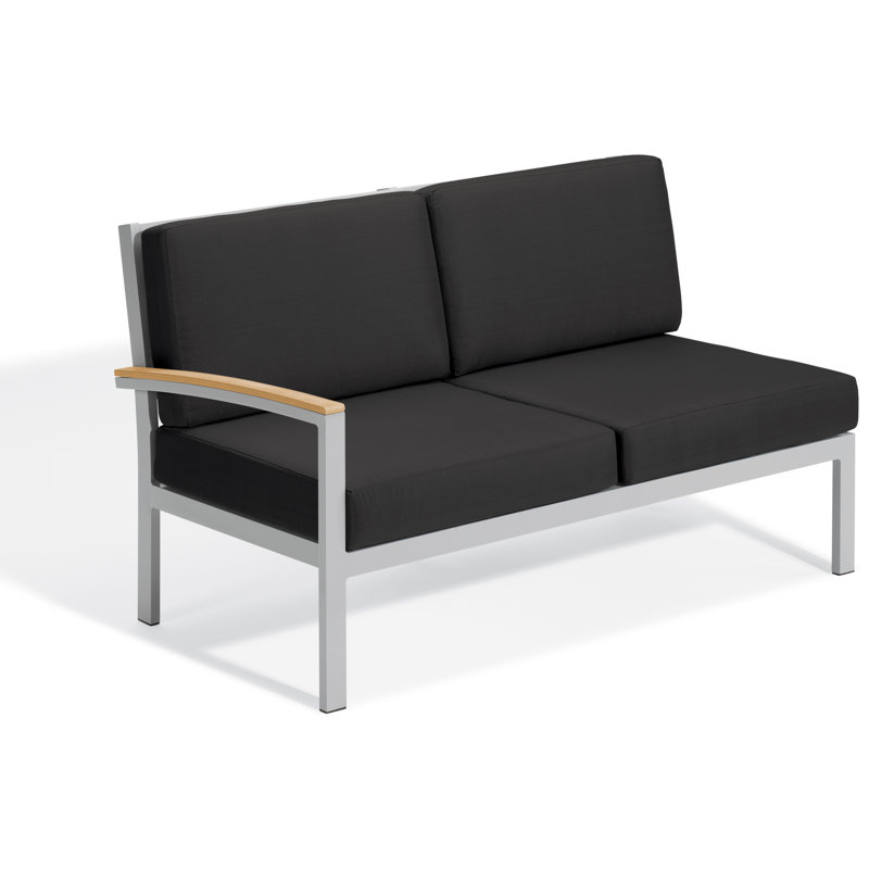 Travira Outdoor - Seat Patio Sectional, Natural Tekwood, Ice Blue