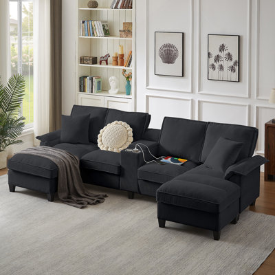 Modular Corduroy Sectional Sofa Bed With Storage And Convenient Features, Ideal For Living Room, Apartment Or Lounge