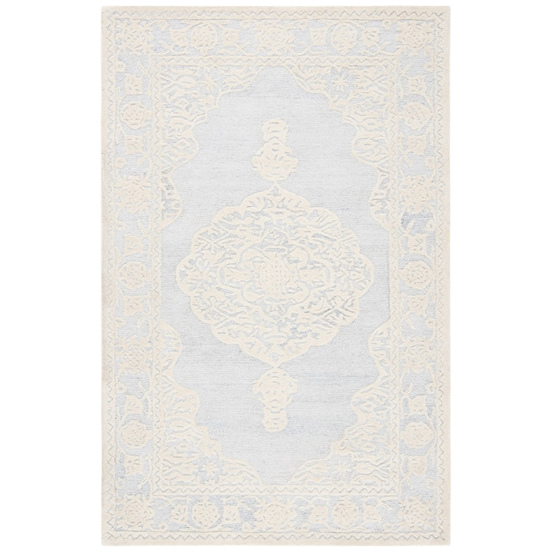 Haig Hand Tufted Wool/Cotton Oriental Rug in Gray/Ivory, Rectangle 4' x 6'