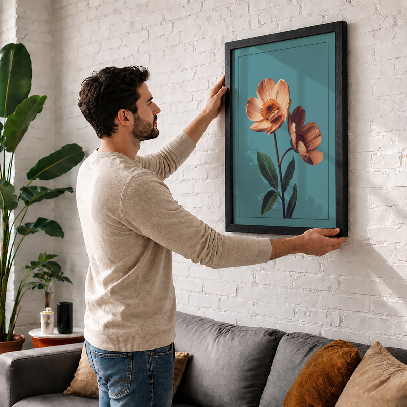 Gerbera Daisies in Bloom Botanical - Framed Print, A1 - 84.1 x 59.4 cm, Oak