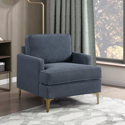 Chaise d'appoint - Rembourrage en chenille gris de style moderne avec revêtement en or et pieds en métal contreplaqué durable