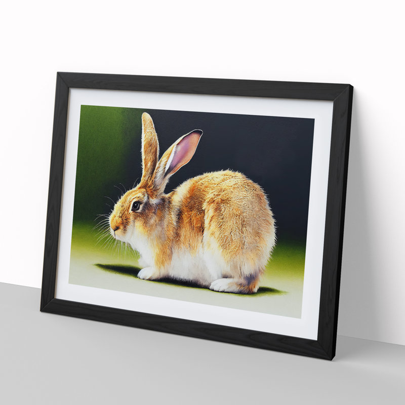 Watercolour Rabbit - Single Picture Frame Print, Black, 46cm H x 64cm W