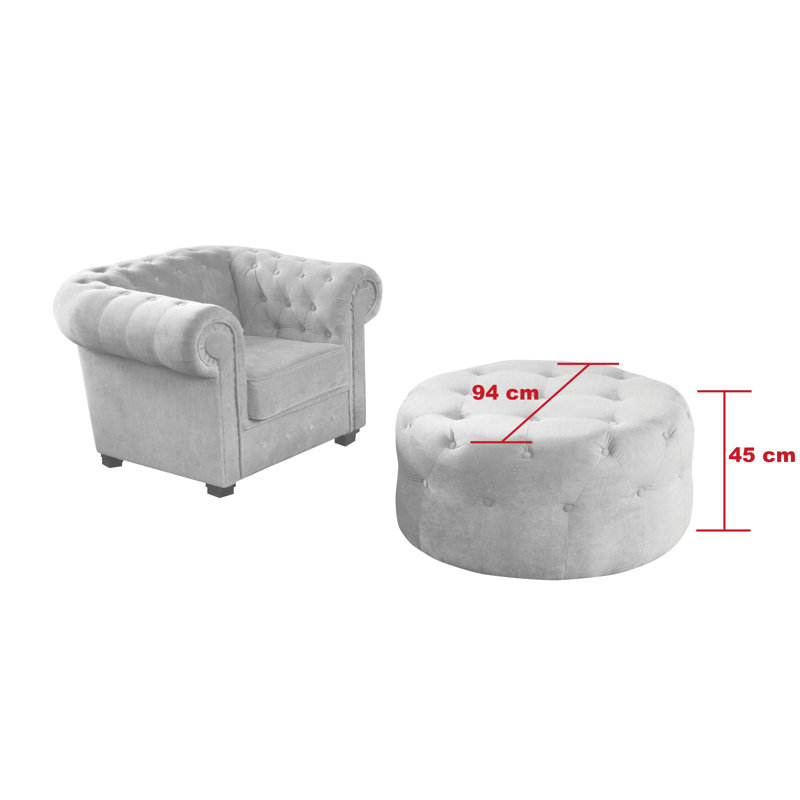 Wendell 94cm Wide Tufted Round Solid Colour Cocktail Ottoman, Light grey