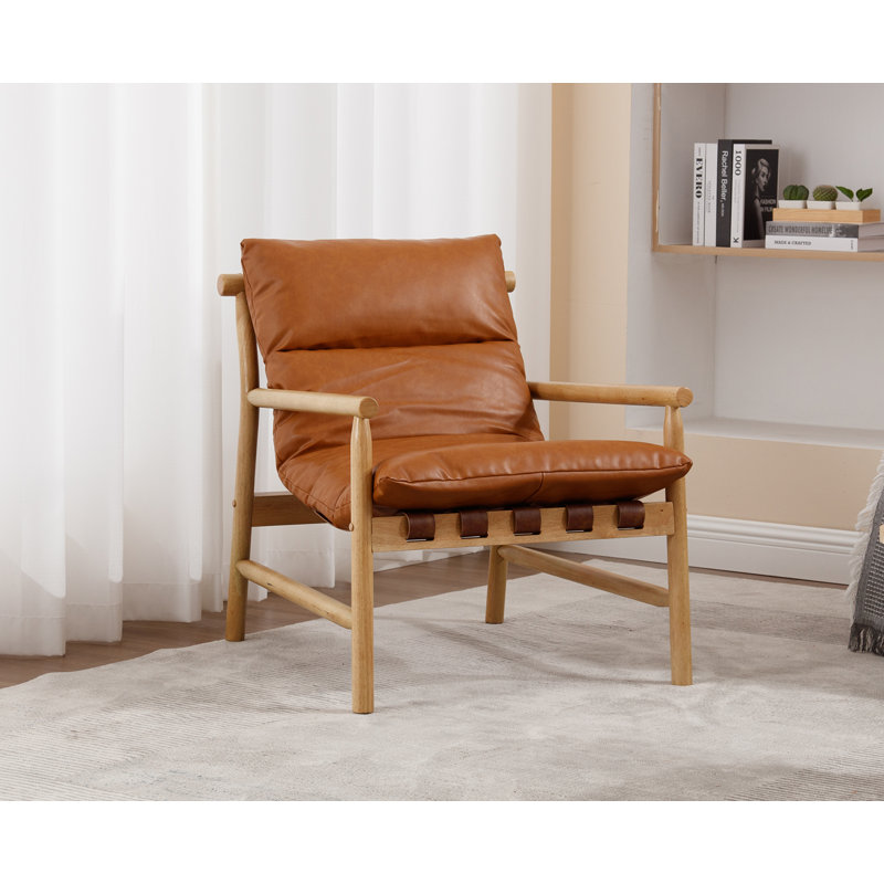 Upholstered Armchair, Brown, Natural Wood