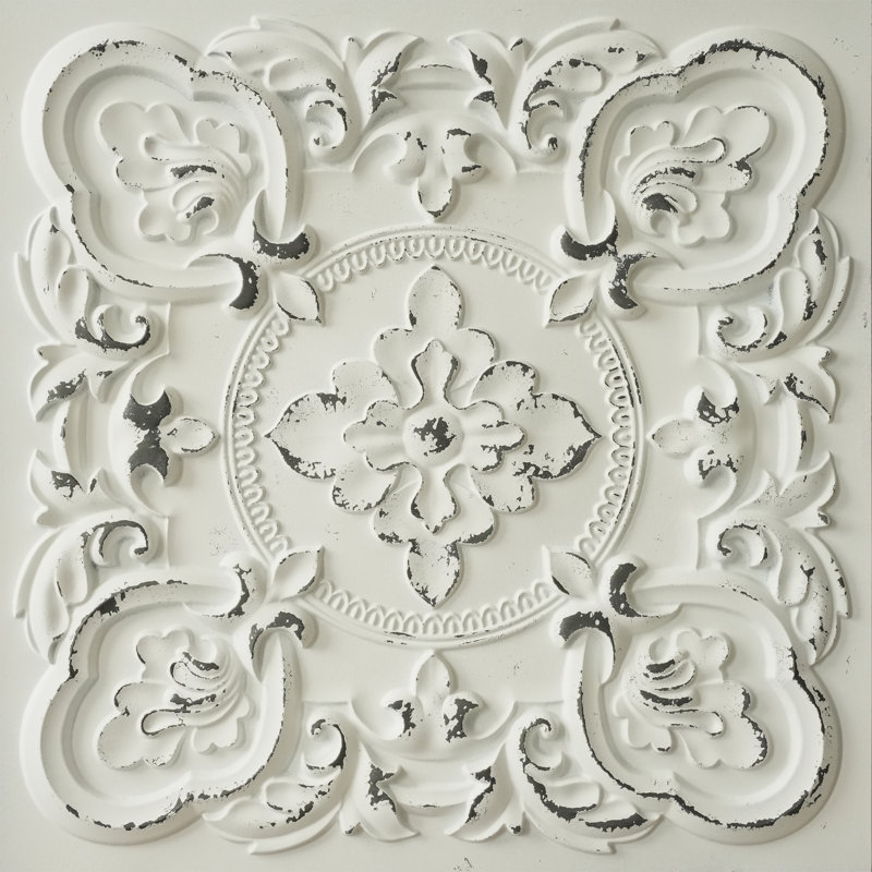 Carreau de faux-plafond à poser ou à coller Gaby - 24 po x 24 po, Noir et blanc vieillis