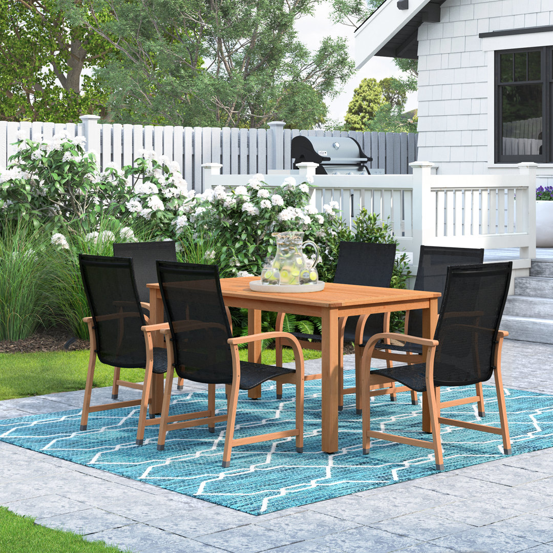 Anautica 7 Piece Teak Finish Outdoor Furniture Dining Set Lark Manor™