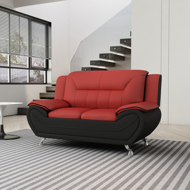 Cole-James 61.3'' Faux Leather Loveseat, Red Faux Leather