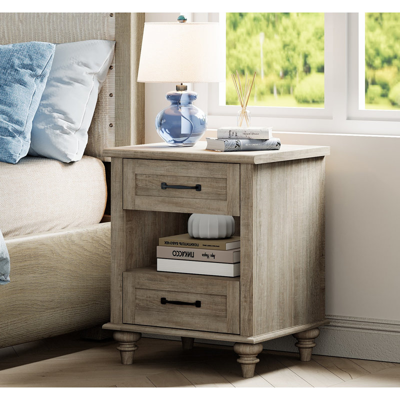 Ensemble de table de chevet avec 2 tiroirs et tablette ouverte Scarlett, Gris