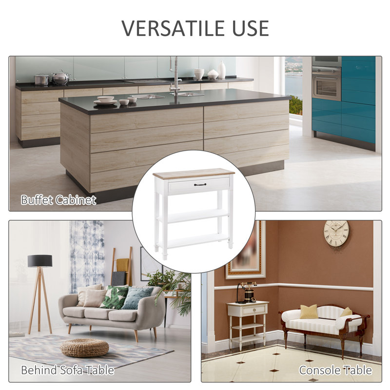 Console blanche nordique avec tiroir et tablettes de rangement pour le vestibule ou le canapé | Idée de cadeau