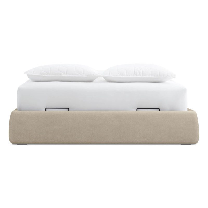 Lid Upholstered Storage Bed, Full, Barto Sand, Lift Up Storage