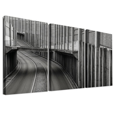 Ensemble de 3 toiles murales représentant des piliers de béton monochromes au-dessus d'une route sinueuse