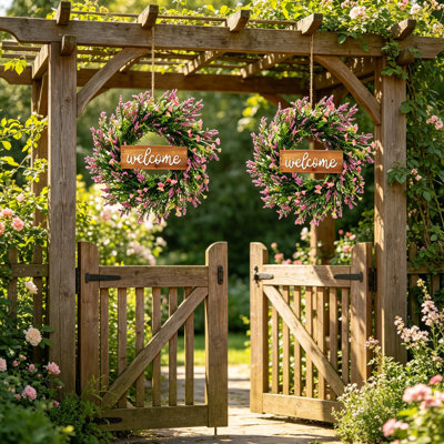 2 pièces couronne de lavande avec signe de bienvenue couronne de guirlande florale signe de bienvenue guirlande pour décoration de fête de mariage