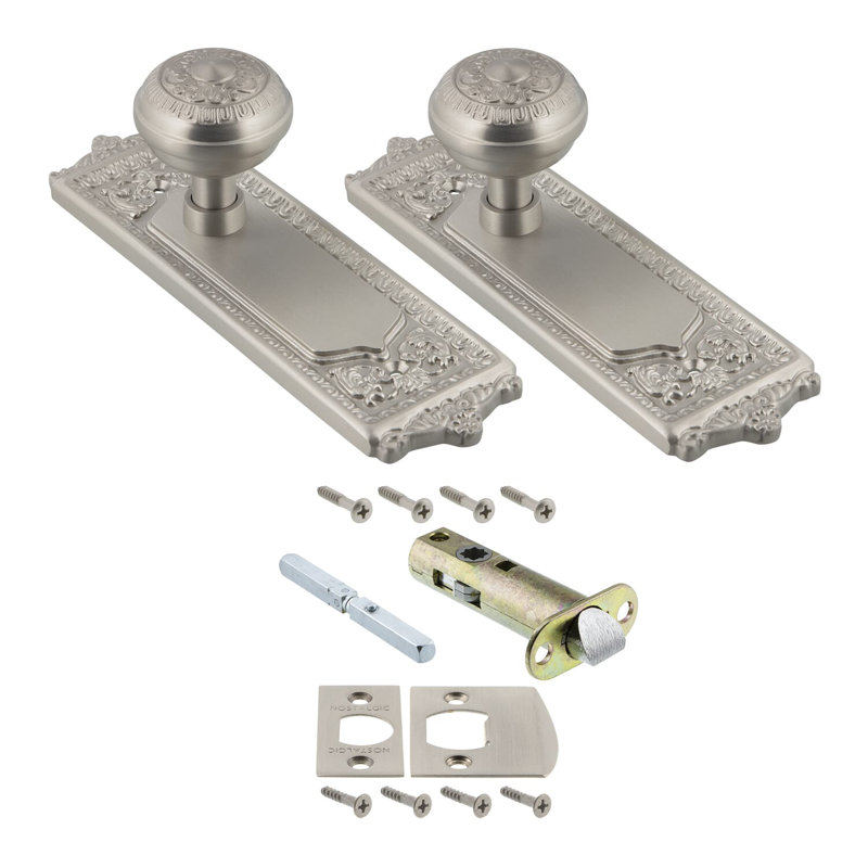 Egg & Dart Plate with Egg & Dart Door Knob, Satin Nickel, 2.375"
