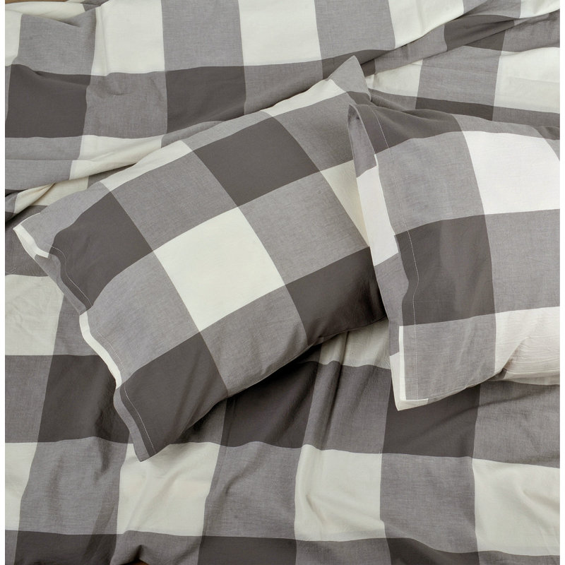 Ensemble de housse de couette en coton 3 pièces Gingham, Housse de couette pour très grand lit et 2 très , Gris