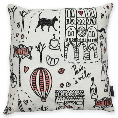 Housse et insert de coussin carré en lin Bonjour